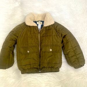 Open Edit Olive Puffer Jacket with Sherpa Collar Sz 2
